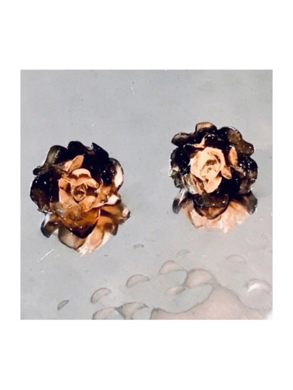 Vintage Amber Colored Rose Acrylic Post Earrings